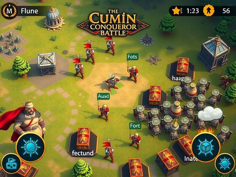 Cumin Conqueror Battle gameplay screenshot showing a battlefield with multiple armies clashing